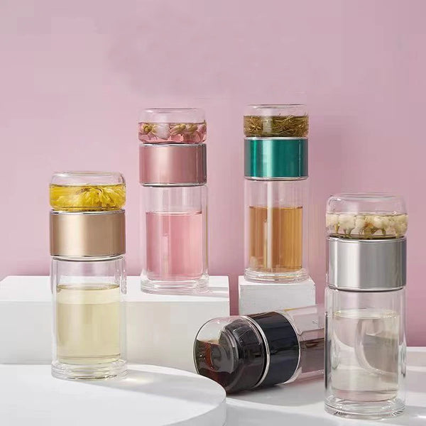 Tea Water Bottle High Borosilicate Glass Double Layer