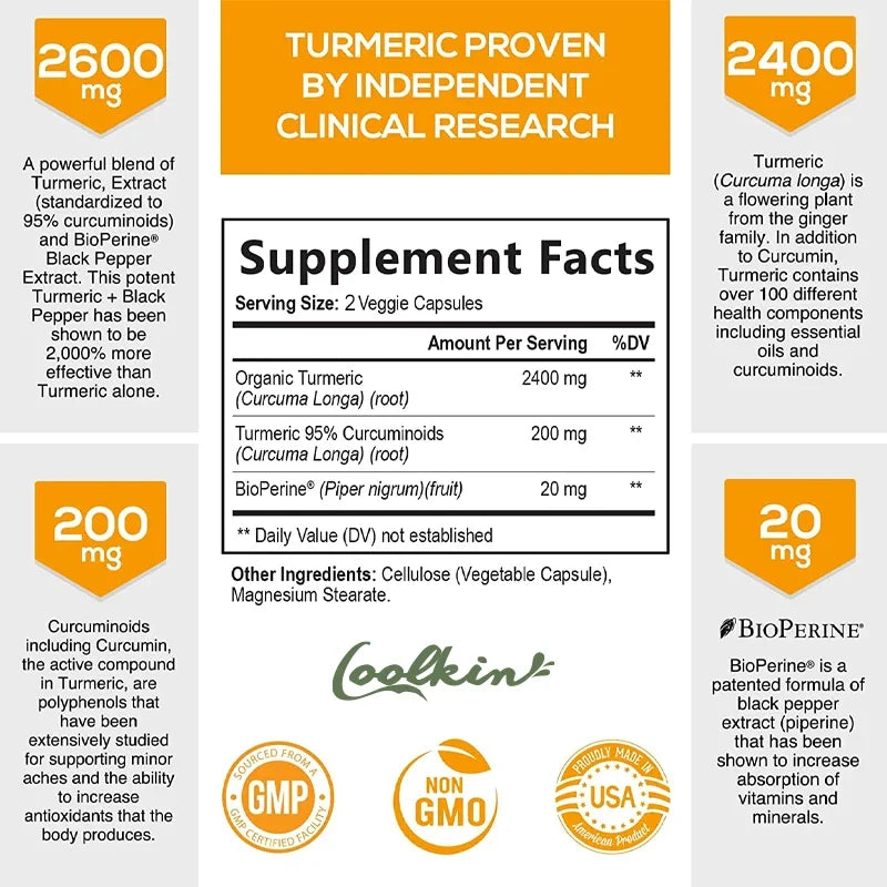 Curcumin Supplement with Black Pepper 2600 Mg